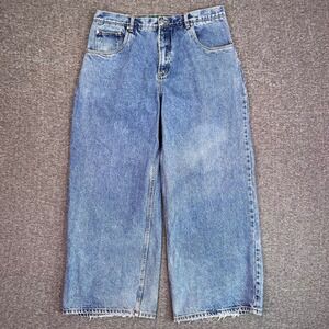 VTG 90s Bullhead Pipes Junkyard Jeans Men 36x30 Blue Denim Wide Leg Baggy Skater